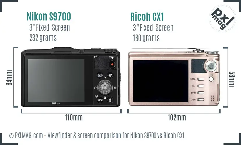 Nikon S9700 vs Ricoh CX1 Screen and Viewfinder comparison