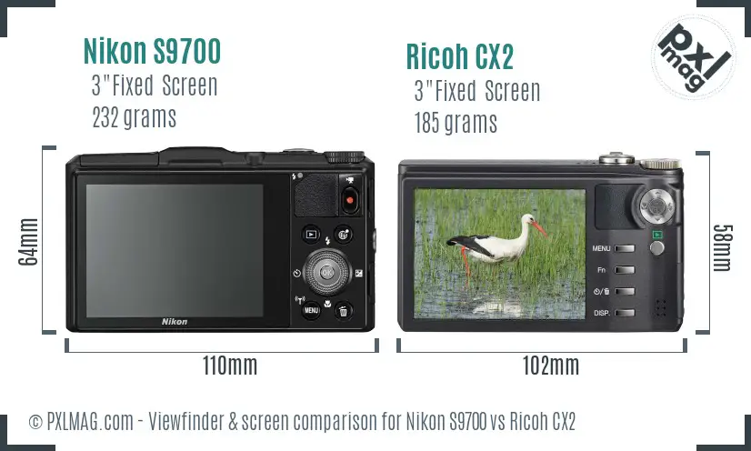 Nikon S9700 vs Ricoh CX2 Screen and Viewfinder comparison
