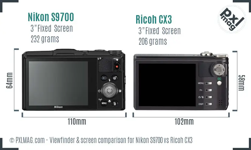 Nikon S9700 vs Ricoh CX3 Screen and Viewfinder comparison