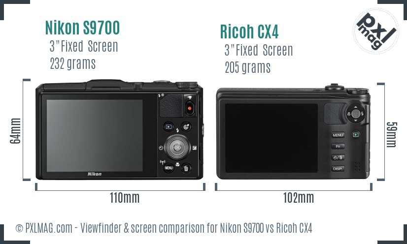 Nikon S9700 vs Ricoh CX4 Screen and Viewfinder comparison