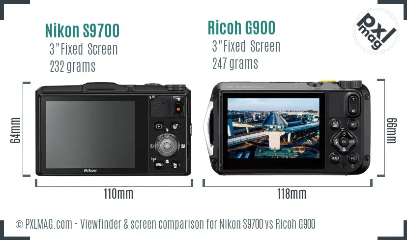 Nikon S9700 vs Ricoh G900 Screen and Viewfinder comparison