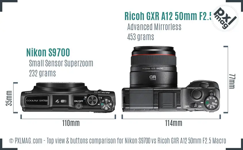 Nikon S9700 vs Ricoh GXR A12 50mm F2.5 Macro top view buttons comparison