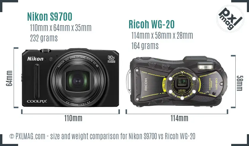 Nikon S9700 vs Ricoh WG-20 size comparison Nikon S9700 vs Ricoh WG-20 size comparison