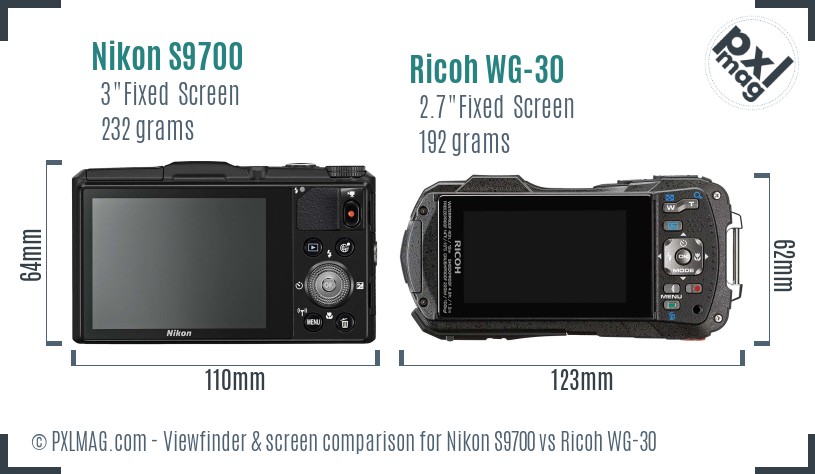 Nikon S9700 vs Ricoh WG-30 Screen and Viewfinder comparison