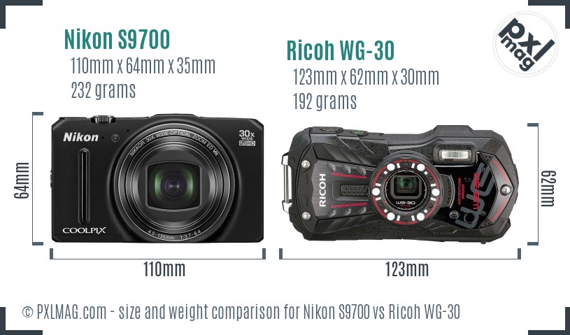 Nikon S9700 vs Ricoh WG-30 size comparison Nikon S9700 vs Ricoh WG-30 size comparison