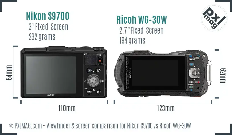 Nikon S9700 vs Ricoh WG-30W Screen and Viewfinder comparison