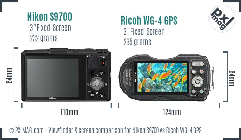 Nikon S9700 vs Ricoh WG-4 GPS Screen and Viewfinder comparison