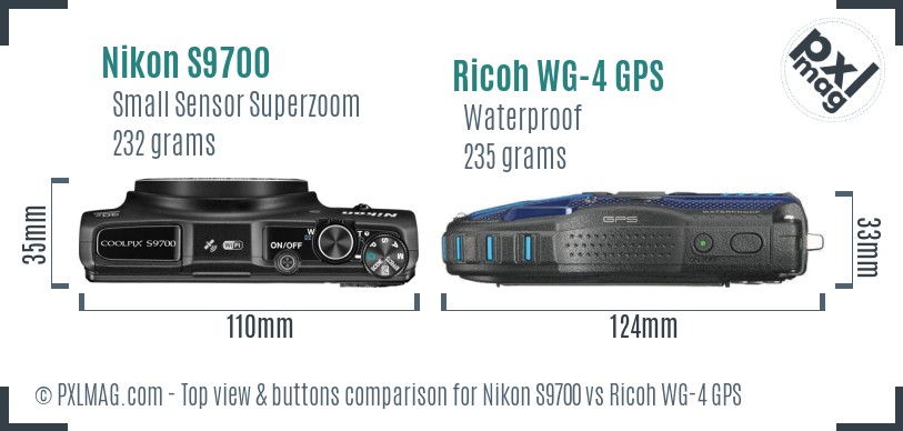 Nikon S9700 vs Ricoh WG-4 GPS top view buttons comparison