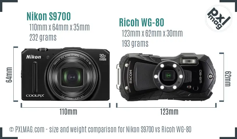 Nikon S9700 vs Ricoh WG-80 size comparison