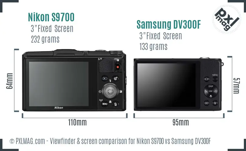 Nikon S9700 vs Samsung DV300F Screen and Viewfinder comparison