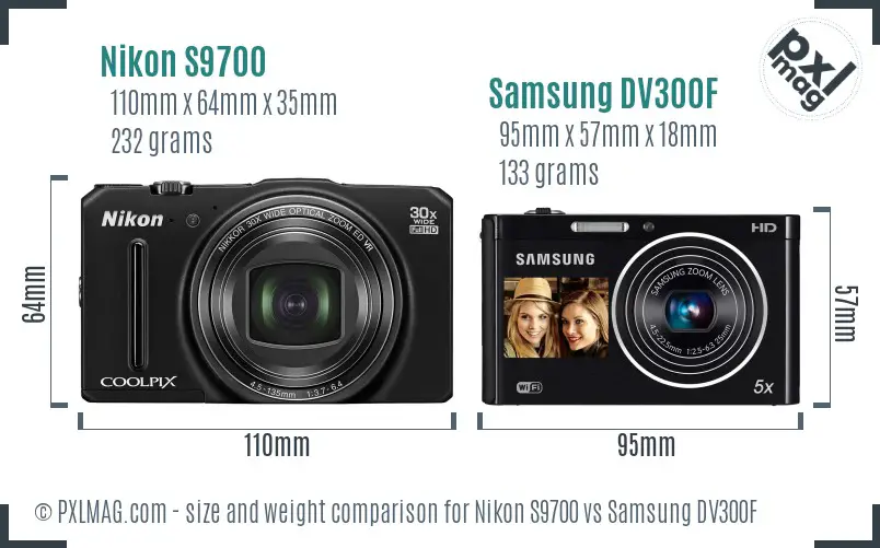 Nikon S9700 vs Samsung DV300F size comparison