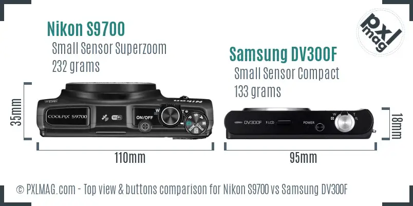 Nikon S9700 vs Samsung DV300F top view buttons comparison