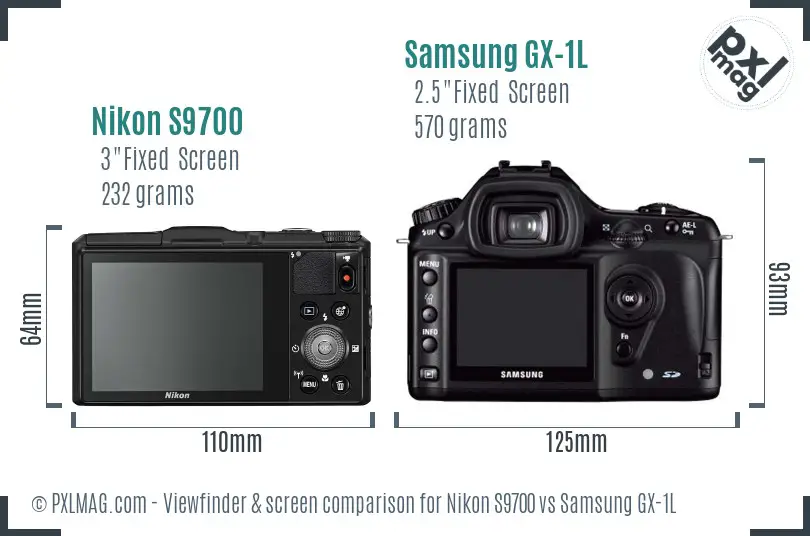 Nikon S9700 vs Samsung GX-1L Screen and Viewfinder comparison