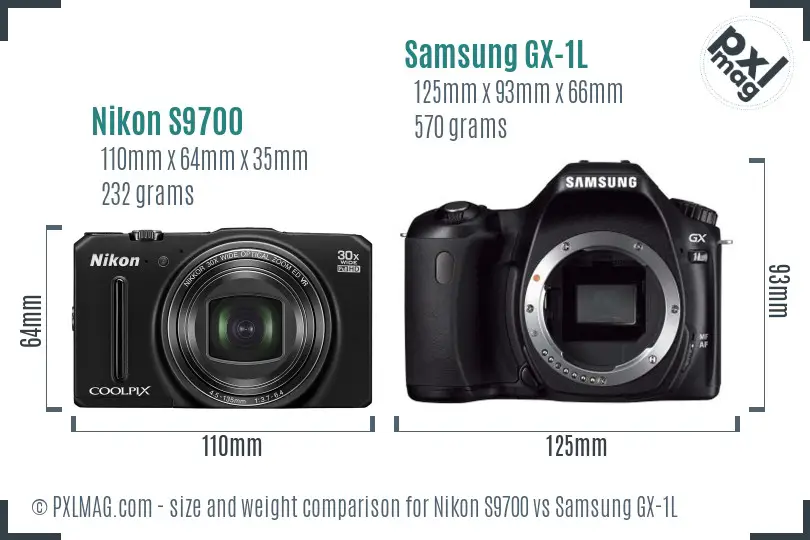 Nikon S9700 vs Samsung GX-1L size comparison