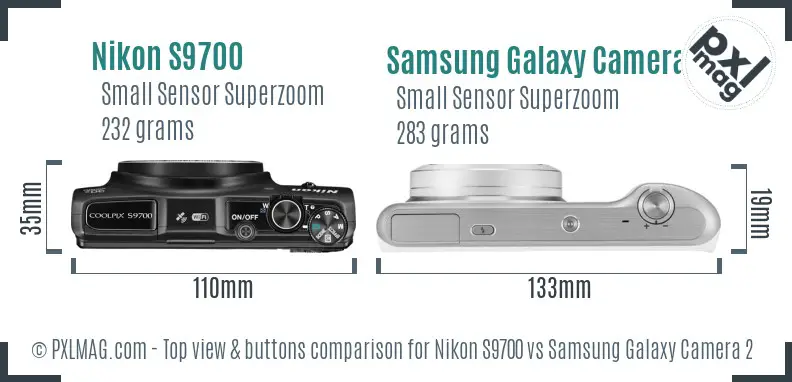 Nikon S9700 vs Samsung Galaxy Camera 2 top view buttons comparison