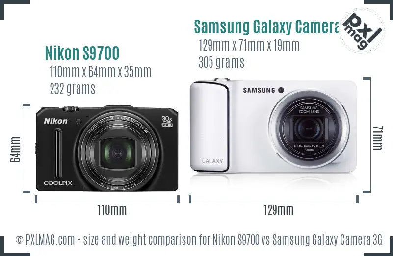 Nikon S9700 vs Samsung Galaxy Camera 3G size comparison