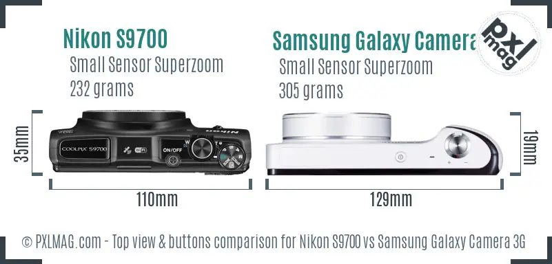 Nikon S9700 vs Samsung Galaxy Camera 3G top view buttons comparison