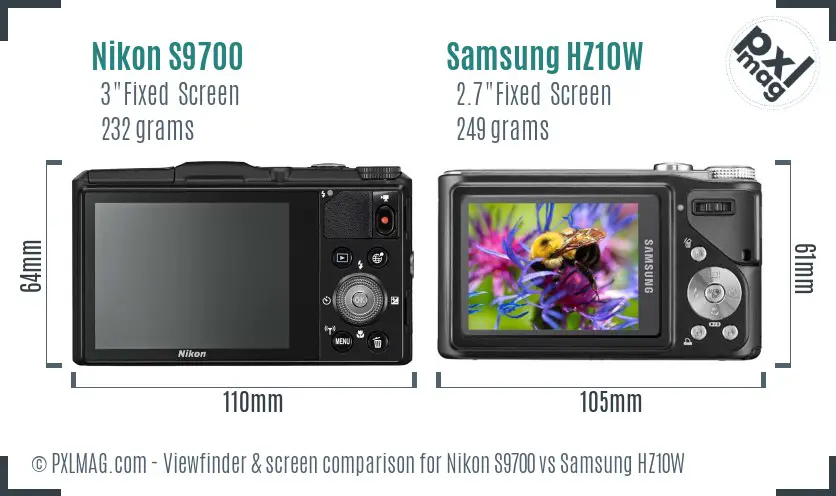 Nikon S9700 vs Samsung HZ10W Screen and Viewfinder comparison