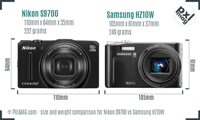 Nikon S9700 vs Samsung HZ10W size comparison
