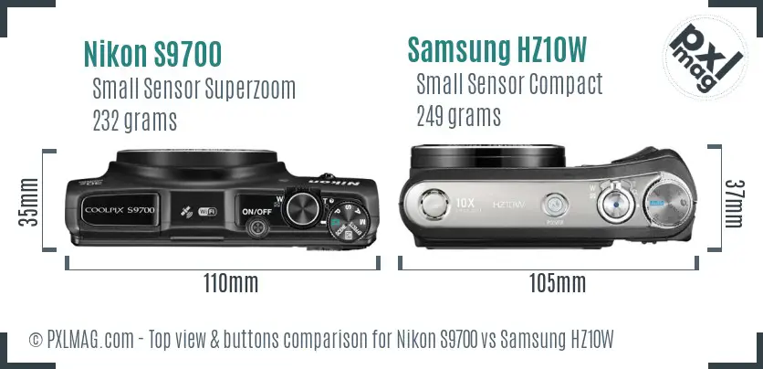 Nikon S9700 vs Samsung HZ10W top view buttons comparison
