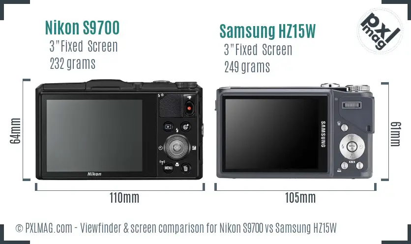 Nikon S9700 vs Samsung HZ15W Screen and Viewfinder comparison