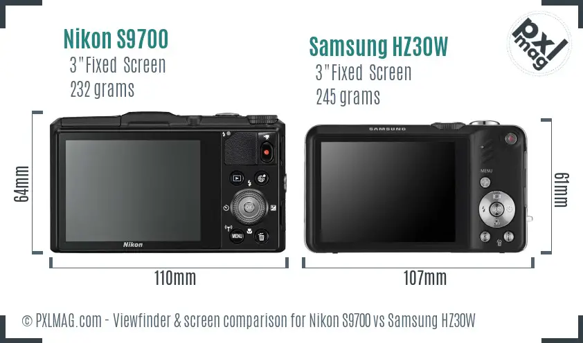 Nikon S9700 vs Samsung HZ30W Screen and Viewfinder comparison