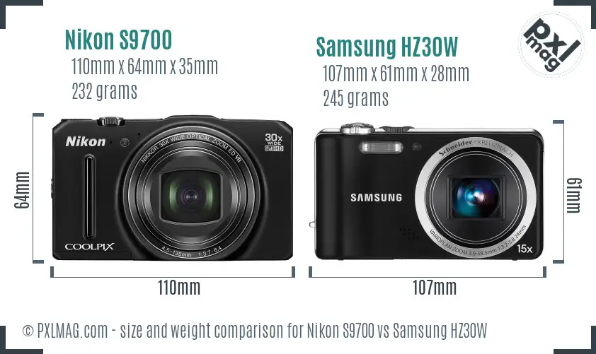 Nikon S9700 vs Samsung HZ30W size comparison Nikon S9700 vs Samsung HZ30W size comparison