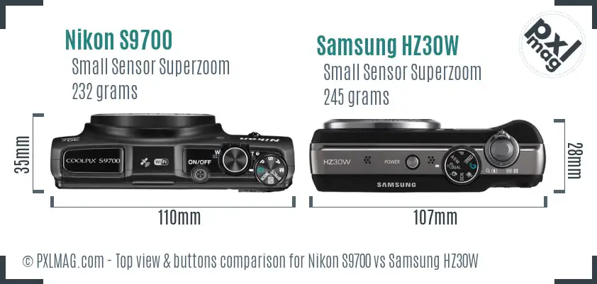 Nikon S9700 vs Samsung HZ30W top view buttons comparison