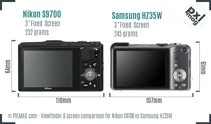 Nikon S9700 vs Samsung HZ35W Screen and Viewfinder comparison