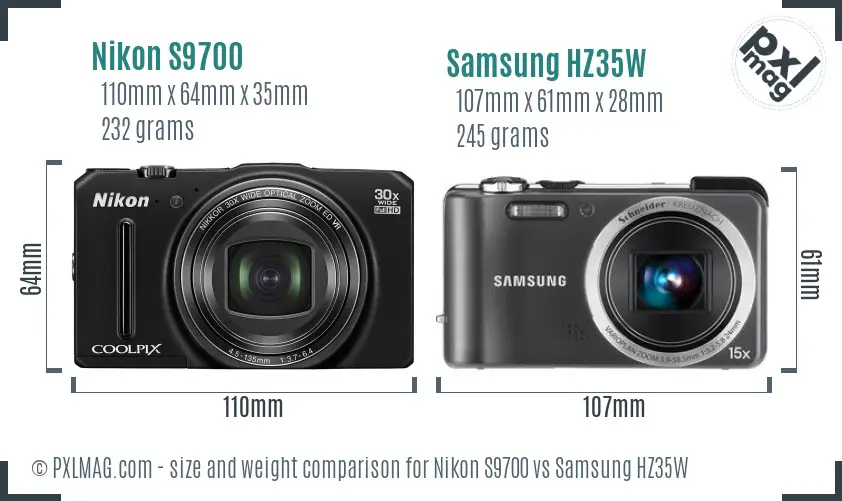 Nikon S9700 vs Samsung HZ35W size comparison