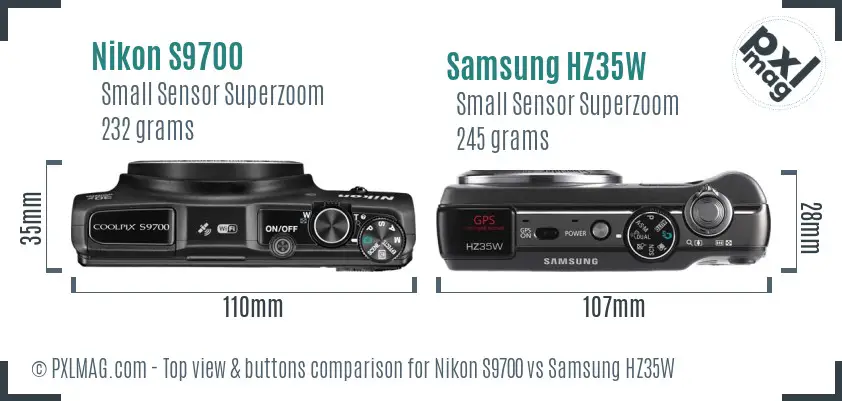 Nikon S9700 vs Samsung HZ35W top view buttons comparison