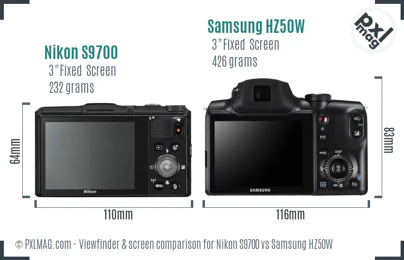 Nikon S9700 vs Samsung HZ50W Screen and Viewfinder comparison