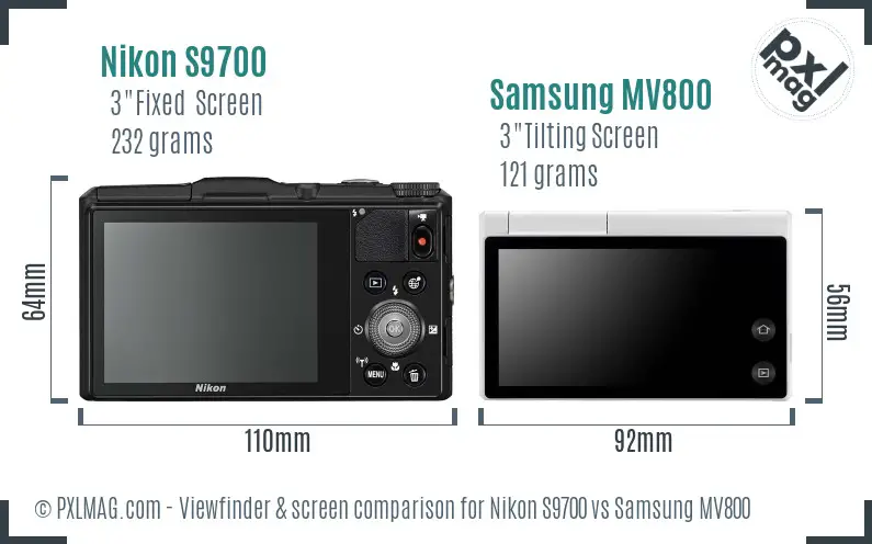 Nikon S9700 vs Samsung MV800 Screen and Viewfinder comparison