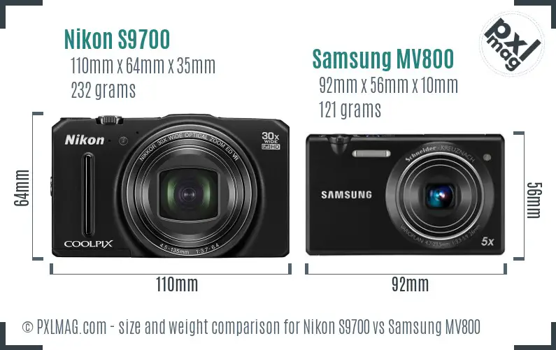 Nikon S9700 vs Samsung MV800 size comparison