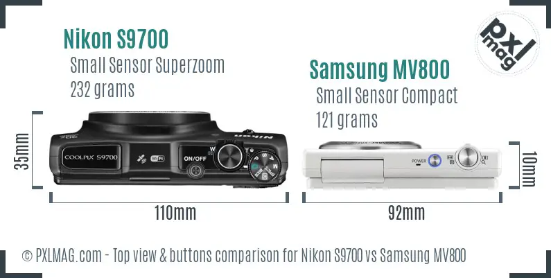 Nikon S9700 vs Samsung MV800 top view buttons comparison