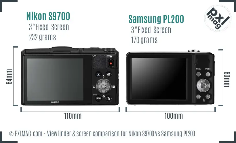 Nikon S9700 vs Samsung PL200 Screen and Viewfinder comparison