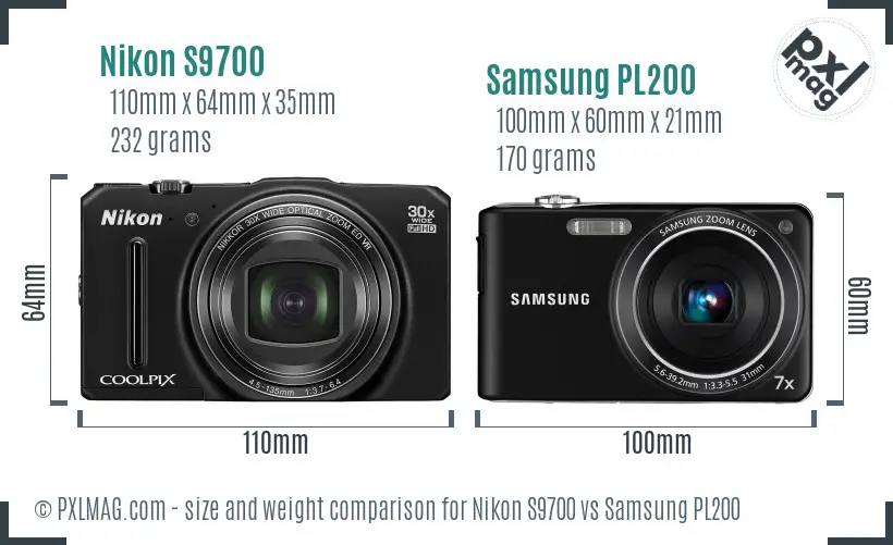 Nikon S9700 vs Samsung PL200 size comparison