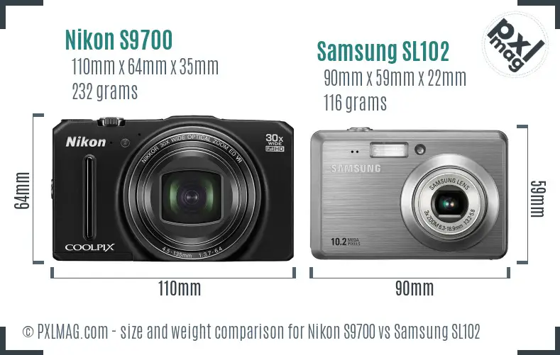 Nikon S9700 vs Samsung SL102 size comparison