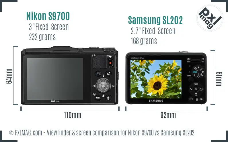 Nikon S9700 vs Samsung SL202 Screen and Viewfinder comparison