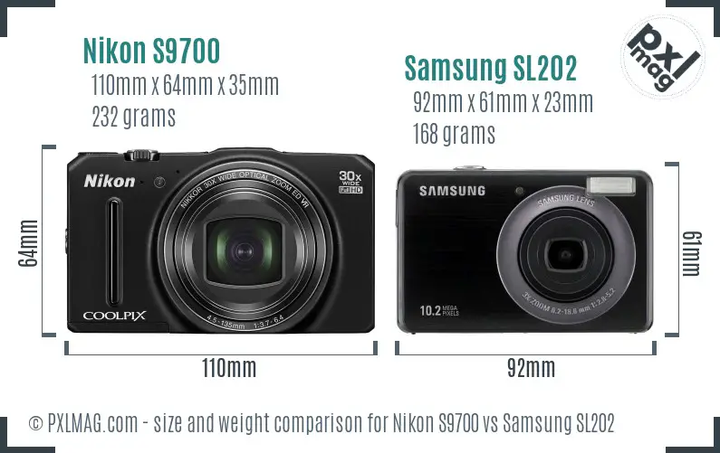 Nikon S9700 vs Samsung SL202 size comparison