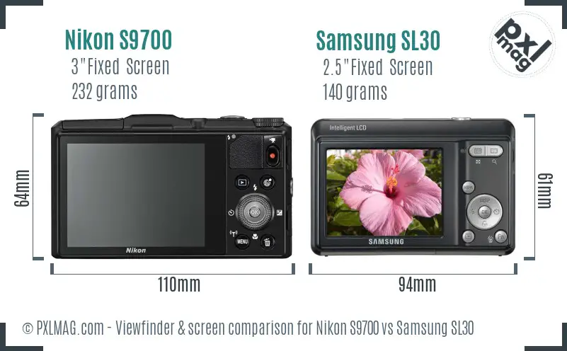 Nikon S9700 vs Samsung SL30 Screen and Viewfinder comparison