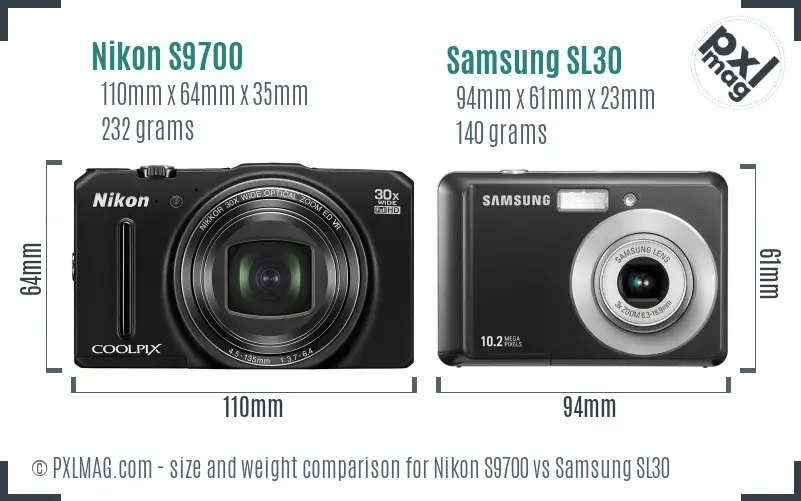 Nikon S9700 vs Samsung SL30 size comparison