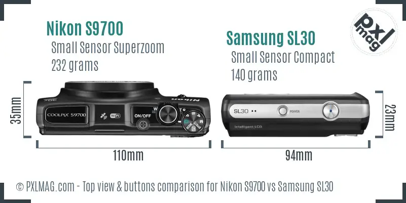 Nikon S9700 vs Samsung SL30 top view buttons comparison