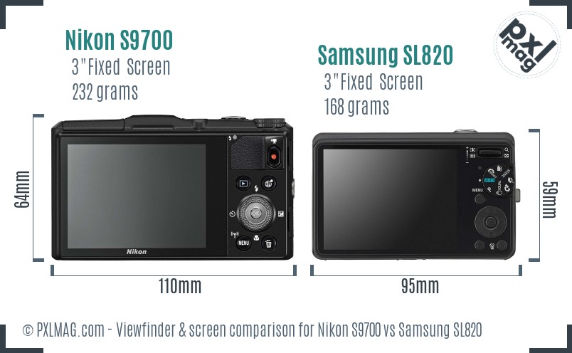 Nikon S9700 vs Samsung SL820 Screen and Viewfinder comparison