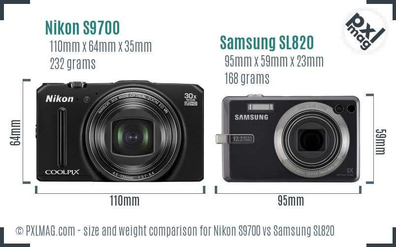 Nikon S9700 vs Samsung SL820 size comparison