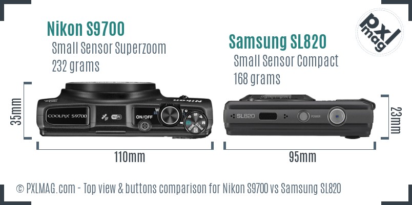 Nikon S9700 vs Samsung SL820 top view buttons comparison