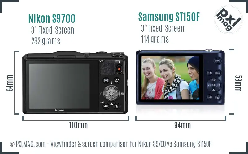 Nikon S9700 vs Samsung ST150F Screen and Viewfinder comparison