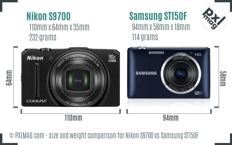 Nikon S9700 vs Samsung ST150F size comparison