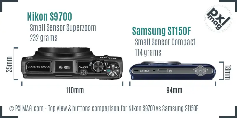 Nikon S9700 vs Samsung ST150F top view buttons comparison