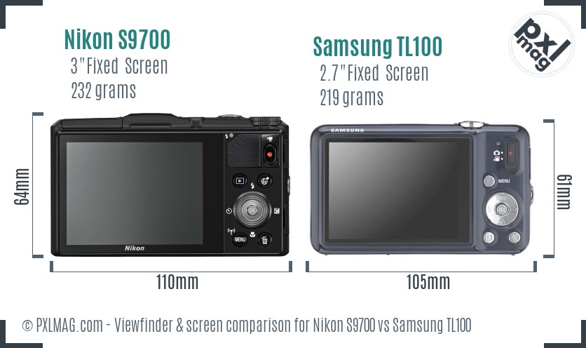 Nikon S9700 vs Samsung TL100 Screen and Viewfinder comparison